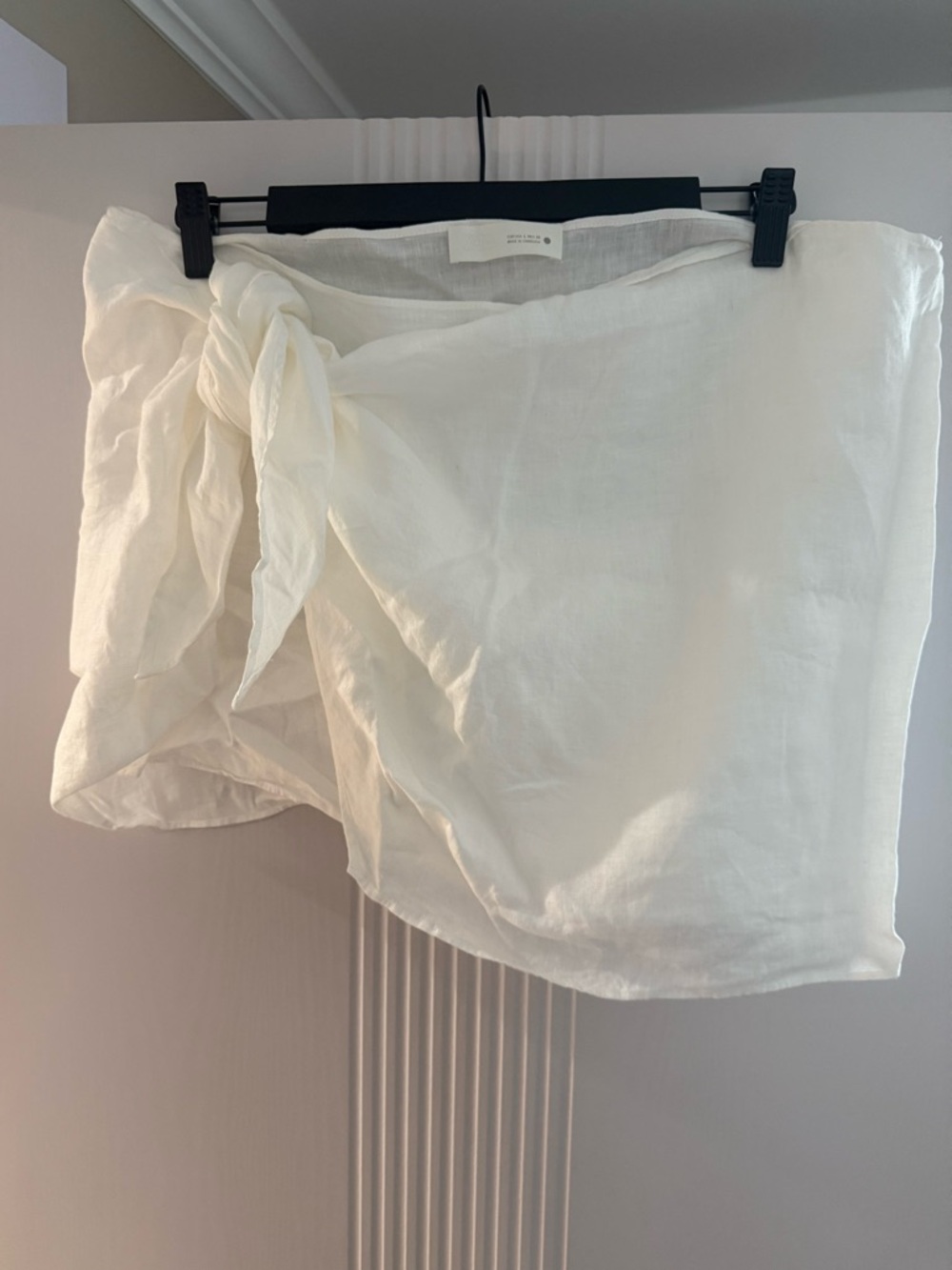 Zara White Tie-Front Linen short Mini Skirt